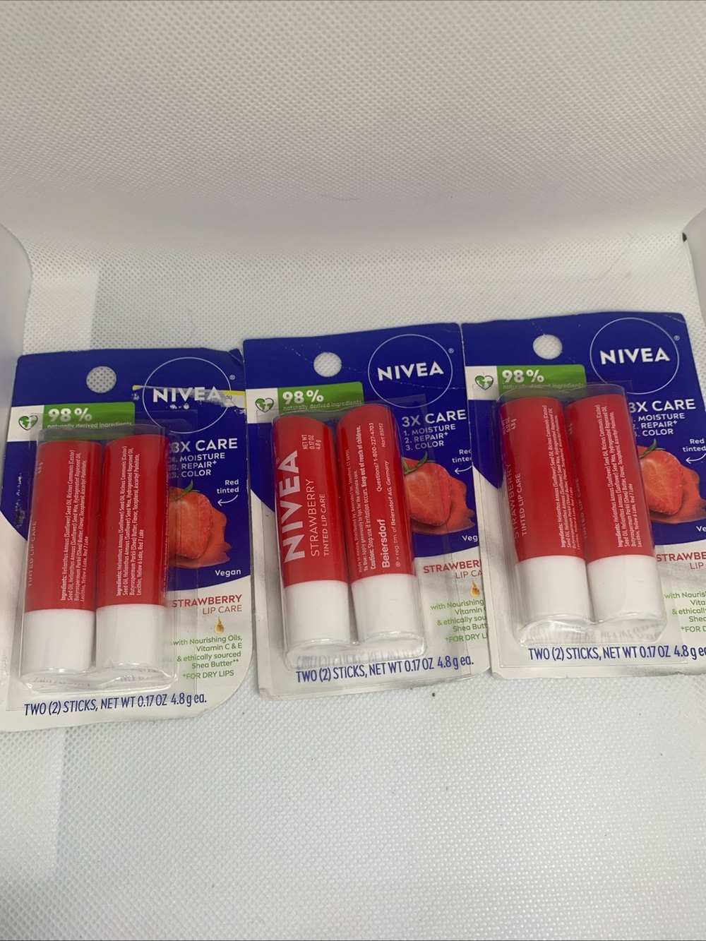 NIVEA Strawberry Lip Care 3 Pack (6 in total)